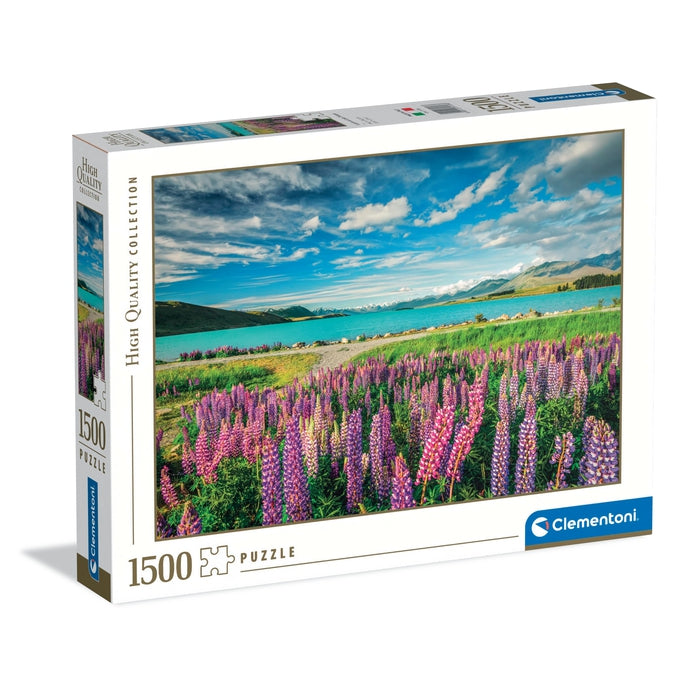 Clementoni - Lupins at Lake Tekapo 1500 Piece Jigsaw Puzzle box