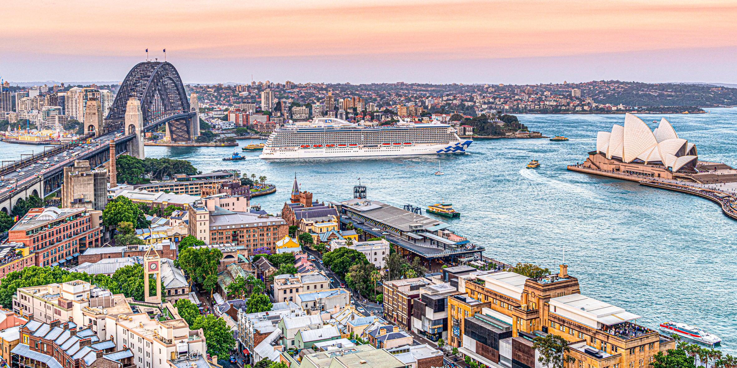Sydney Harbour at sunset, 2:1 panoramic artwork by Jaime Dormer