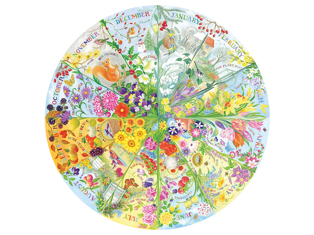 Gibsons - A Year in the Garden  500 Piece  Circular Jigsaw Puzzle